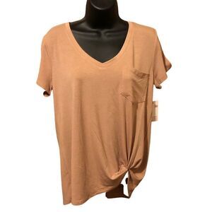 SO V-Neck Pocket Tee shirt - Tan Size small